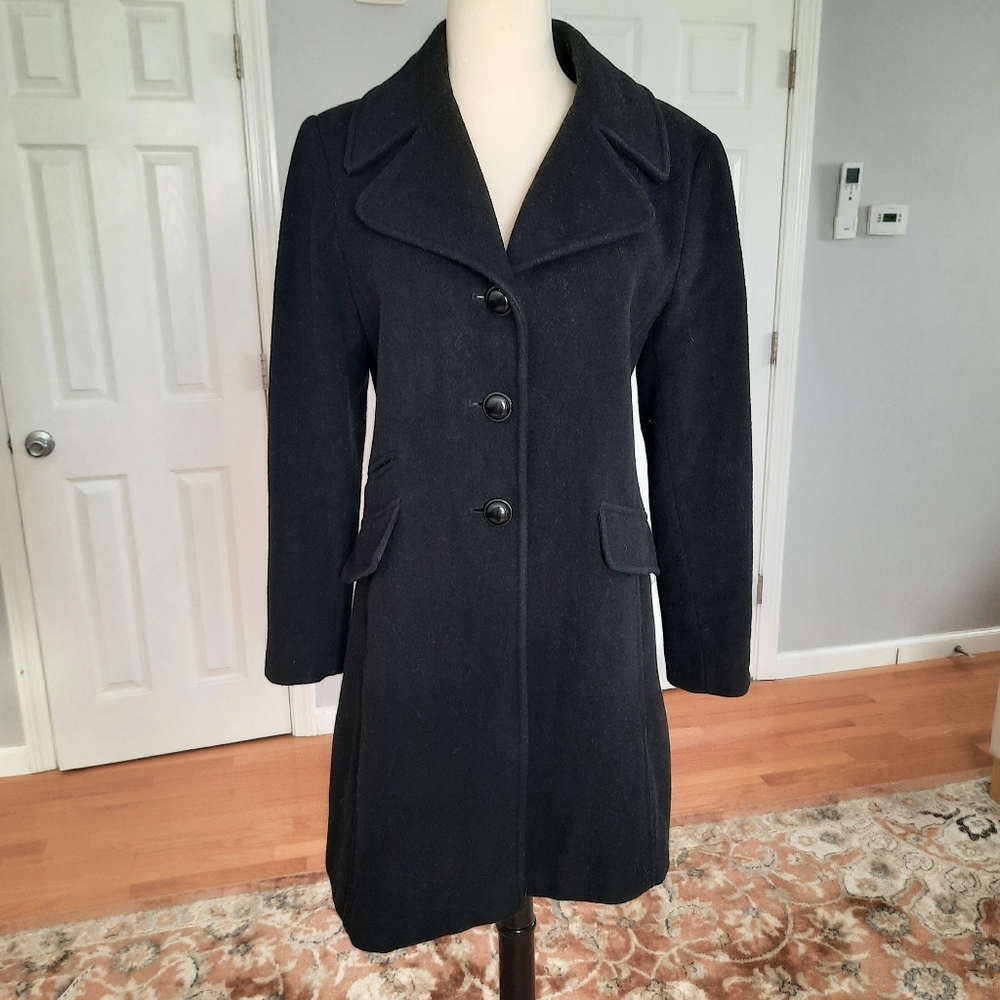 Wool blend black trench winter coat